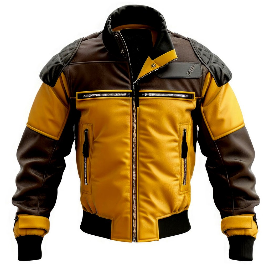 Men’s Premium Leather Bomber Jacket – Brown and Yellow