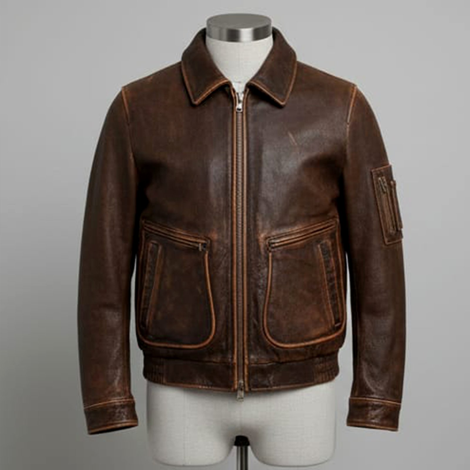 Nosia Men’s Brown Vintage Leather Aviator Jacket